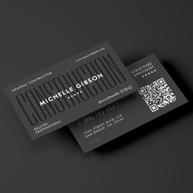 Modern Construction Contractor Engineer Black Business Card (Modern Construction Contractor Engineer Black Business Card
)