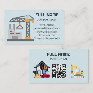 Modern Construction Contractor QR Code Light Blue Business Card