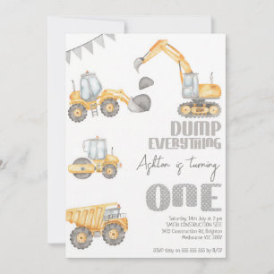 Modern Construction Dump Truck 1st Birthday Invitation