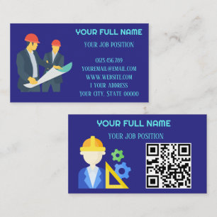 Modern Construction Engineer QR Code Dark Blue Business Card
