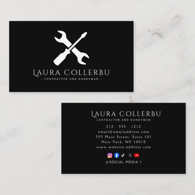 Modern Construction Handyman Carpenter Business Card (Front/Back)