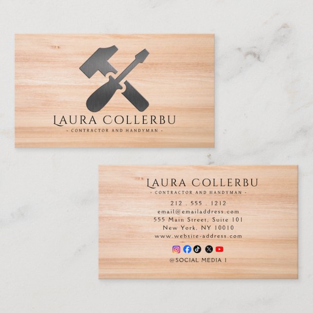 Modern Construction Handyman Carpenter Business Card (Front/Back)
