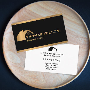 Modern Construction Handyman Carpenter Roof Gold Business Card