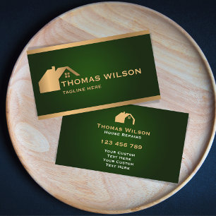 Modern Construction Handyman Carpenter Roof Gold Business Card