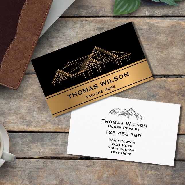 Modern Construction Handyman Carpenter Tools Gold Business Card (Creator Uploaded)