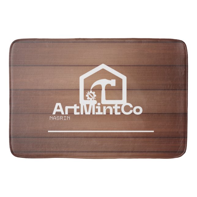 Modern Construction Handyman Carpenter Tools Wood Bath Mat (Front)
