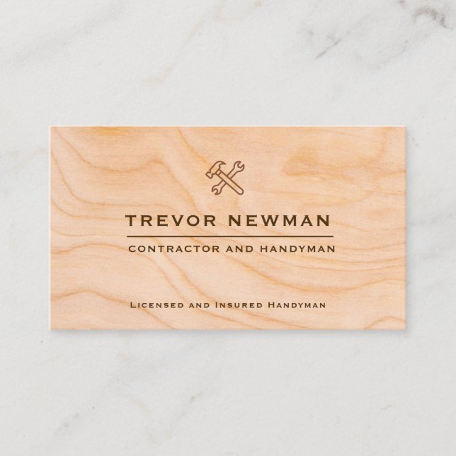Modern Construction Handyman Carpenter Tools Wood  Business Card (Front)