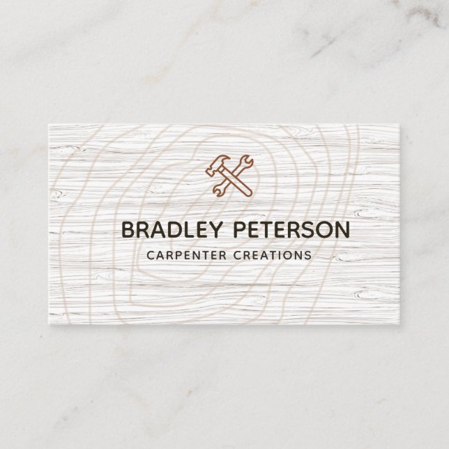 Modern Construction Handyman Carpenter Tools Wood  Business Card (Front)
