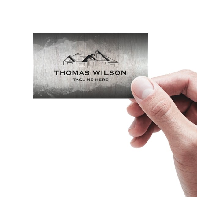 Modern Construction Handyman Carpenter Tools Wood  Business Card (handyman business card with rustic wood background)