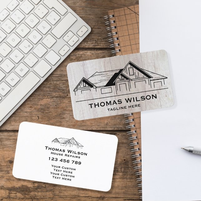 Modern Construction Handyman Carpenter Tools Wood  Business Card (Creator Uploaded)