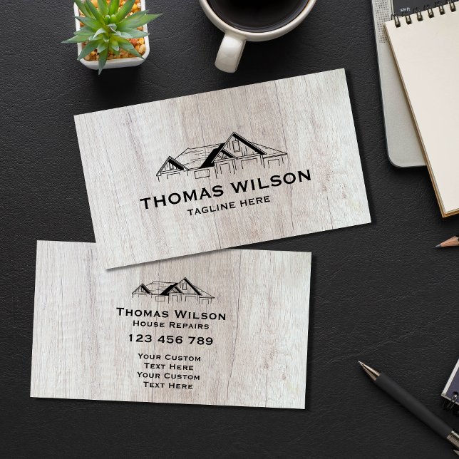 Modern Construction Handyman Carpenter Tools Wood  Business Card (Creator Uploaded)