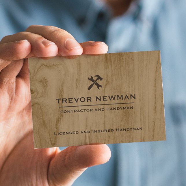 Modern Construction Handyman Carpenter Tools Wood Business Card (Creator Uploaded)