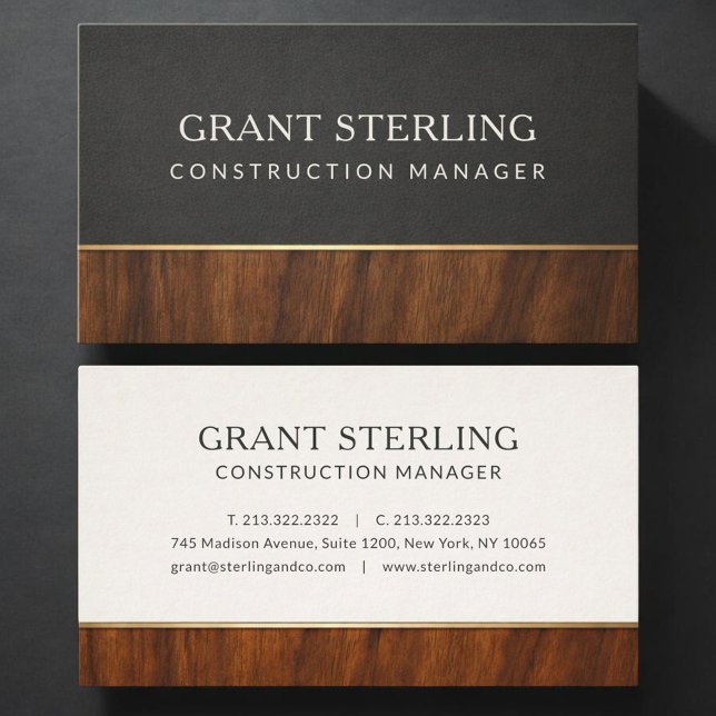 Modern Construction Manager Wood Professional Business Card (Creator Uploaded)