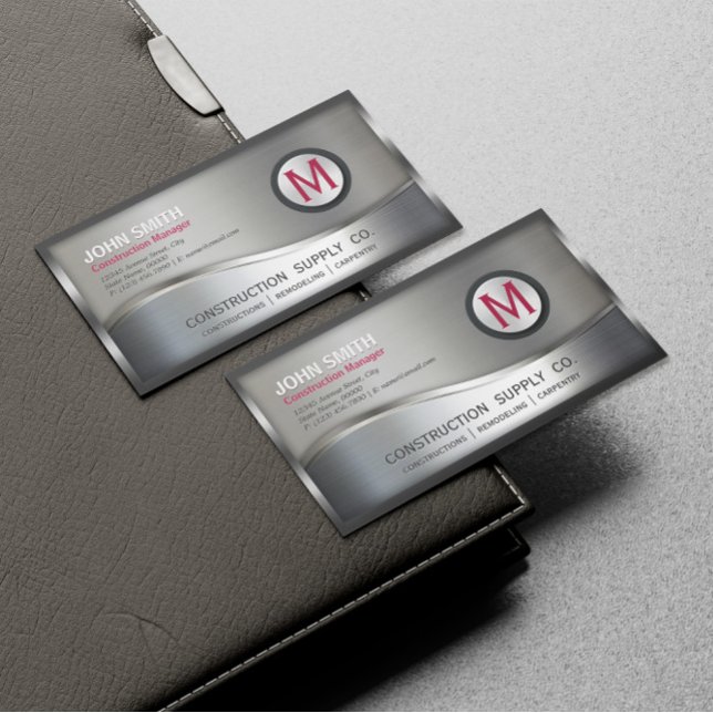 Modern Construction Metal Framed Monogram Silver B Magnetic Business Card (Creator Uploaded)