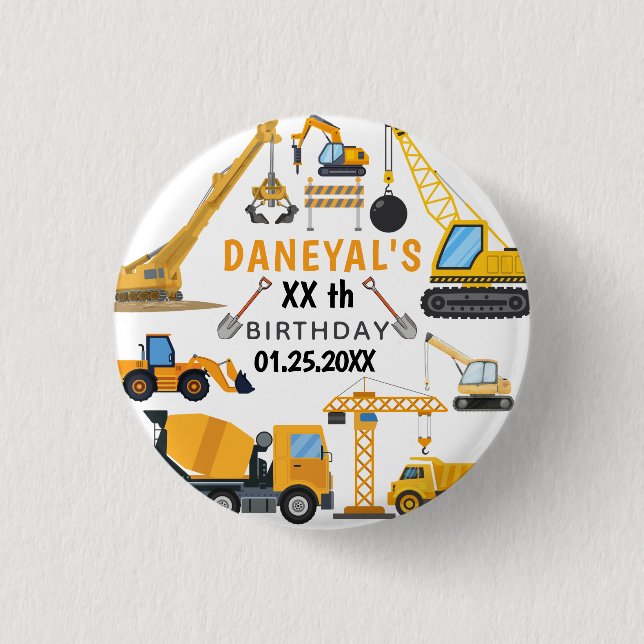 Modern Construction Simple Kid's Birthday 3 Cm Round Badge (Front)