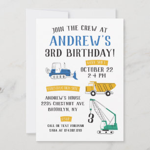 Modern Construction Site Birthday Invitation