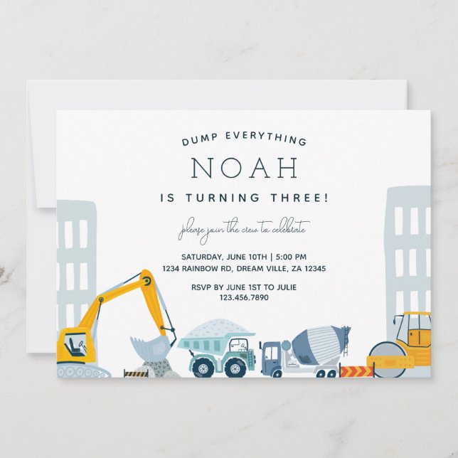 Modern Construction Site Truck Birthday Invitation (Front)
