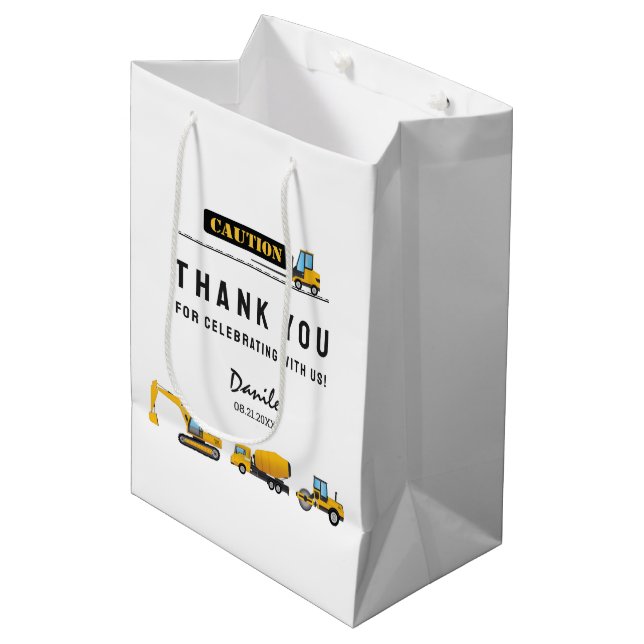 Modern Construction Truck Vehicles Party Paper Medium Gift Bag (Front Angled)
