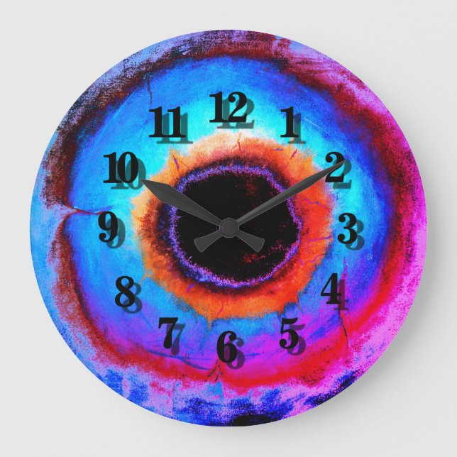 Modern Contemporary Abstract Aqua Blue Black Hole Large Clock (Front)