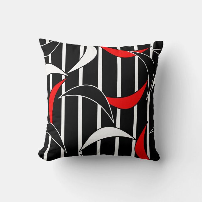 Modern Contemporary Abstract Black Red Pattern Cushion (Front)