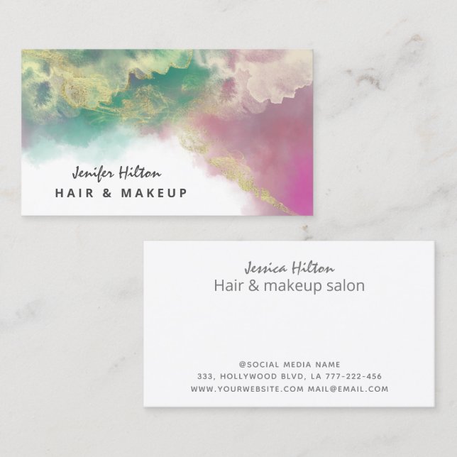 Modern Contemporary abstract gold green pink Business Card (Front/Back)
