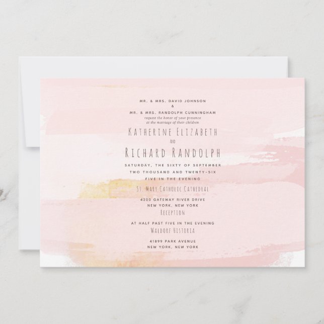 Modern Contemporary Artsy Blush/Gold Wedding II Invitation (Front)