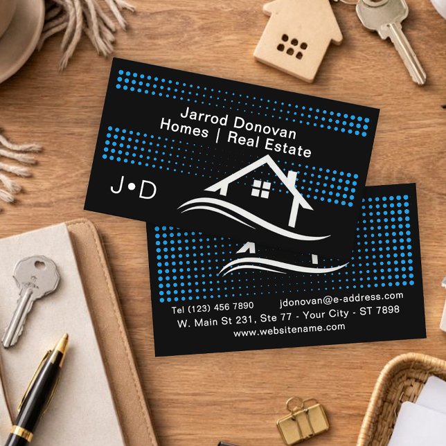 Modern Contemporary Azure Blue White Real Estate  Business Card (Creator Uploaded)