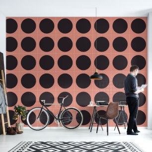 Modern Contemporary Black Dots Circles & Pink Wallpaper