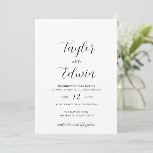 Modern Contemporary Black White Elegant Wedding Invitation
