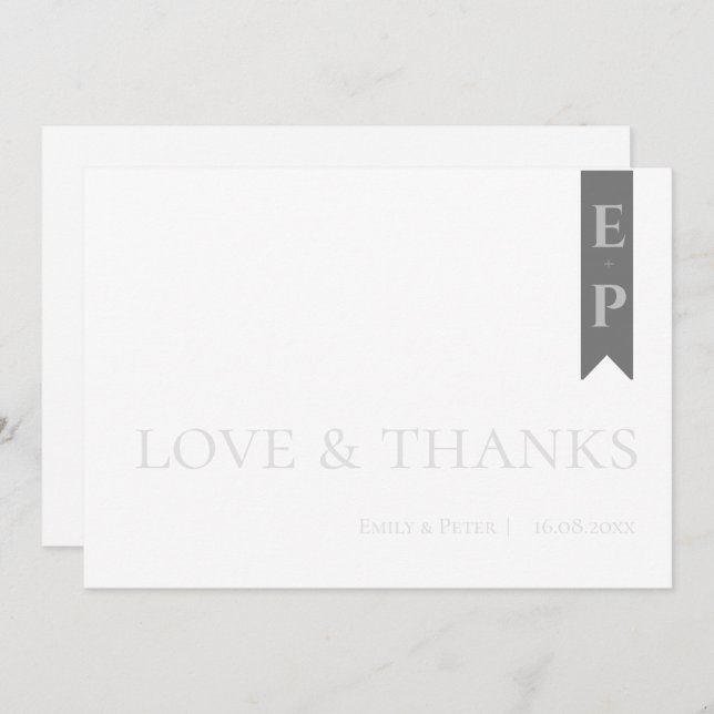 Modern Contemporary Black White Love & Thanks  Thank You Card (Front/Back)
