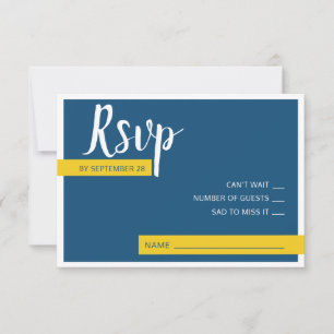 Modern Contemporary blue & yellow wedding minimal RSVP Card