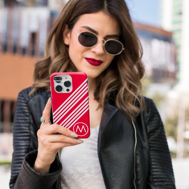 Modern Contemporary Bold Red White Stripes Custom Case-Mate iPhone Case (Creator Uploaded)