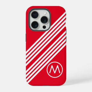 Modern Contemporary Bold Red White Stripes Custom iPhone 15 Pro Case