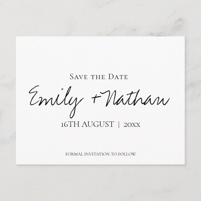 Modern Contemporary Classic Black  White Wedding S Announcement Postcard (Front)