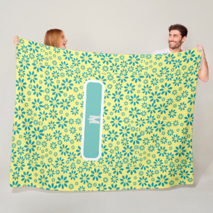Modern Contemporary Daisy Flower Initial  Fleece Blanket