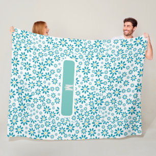 Modern Contemporary Daisy Flower Initial Fleece Blanket
