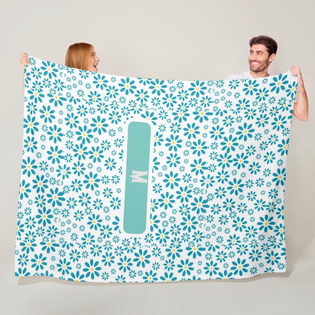 Modern Contemporary Daisy Flower Initial  Fleece Blanket (In Situ)