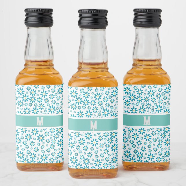 Modern Contemporary Daisy Flower Initial Liquor Bottle Label (Bottles)