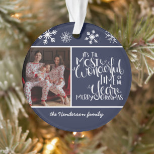 Modern Contemporary Family Portrait Classic Navy Ornament