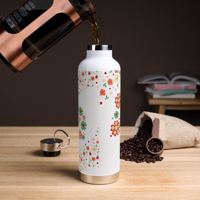 Modern Contemporary Floral Pattern Water Bottle (Coffee)