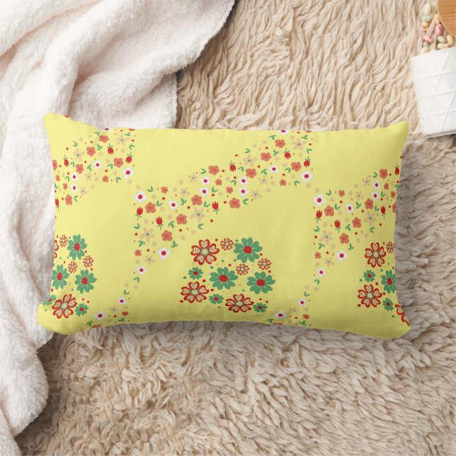 Modern Contemporary Floral  Yellow Lumbar  Pillow (Blanket)