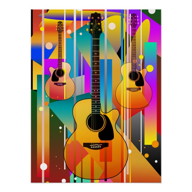 Modern Contemporary Geometric Guitar  Poster (Front)