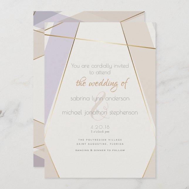 Modern Contemporary Geometric Mushroom Violet Invitation (Front/Back)