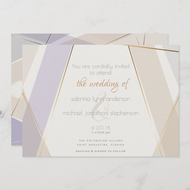 Modern Contemporary Geometric Mushroom Violet Invitation (Front/Back)