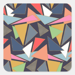 Modern Contemporary Gold Strokes Colorful Triangle Square Sticker