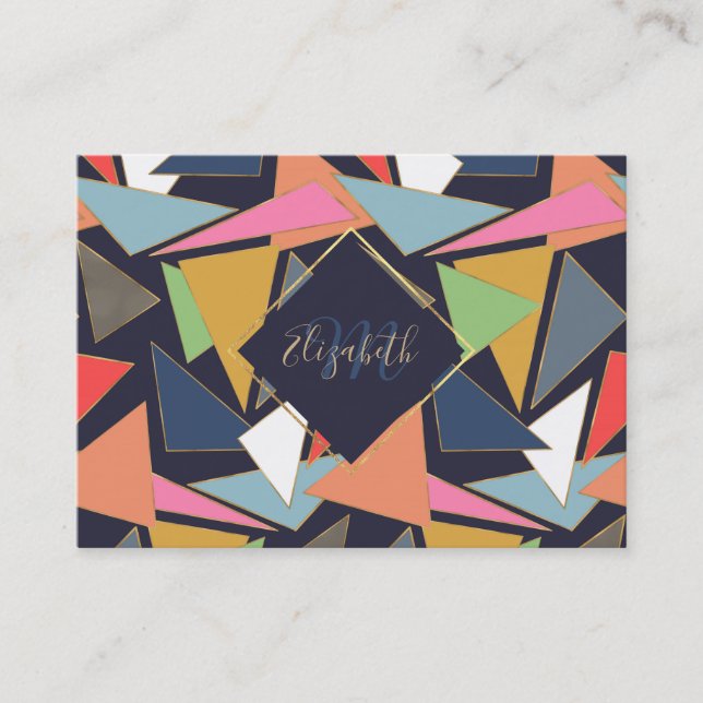Modern Contemporary Gold Strokes Colourful Triangl Business Card (Front)