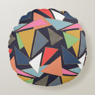 Modern Contemporary Gold Strokes Colourful Triangl Round Cushion