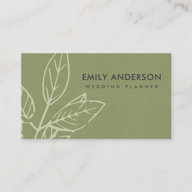 MODERN CONTEMPORARY GREEN KRAFT WHITE LEAVES BUSINESS CARD (Front)