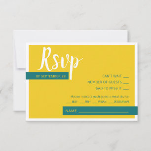 Modern Contemporary green & yellow wedding minimal RSVP Card