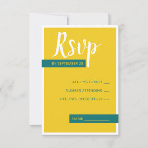 Modern Contemporary green & yellow wedding minimal RSVP Card